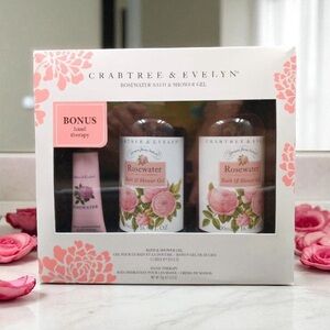 Crabtree & Evelyn Rosewater Bath Shower Gel 2 Pack and Bonus Hand Therapy Lotion